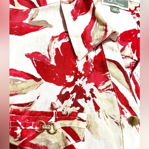 JM Collection linen shirt floral crouse Beach resort holiday festive red Women12 - Picture 8 of 8